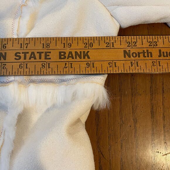 Y2K Glam VTG Bebe Penny Lane Faux Fur Suede Large Hooded Winter Coat Cream Pink - Picture 13 of 13